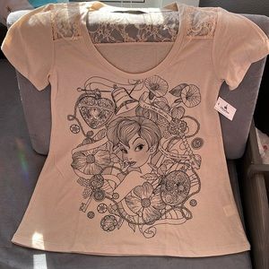 Disney Parks Tinkerbell Tan T-Shirt with lace detail